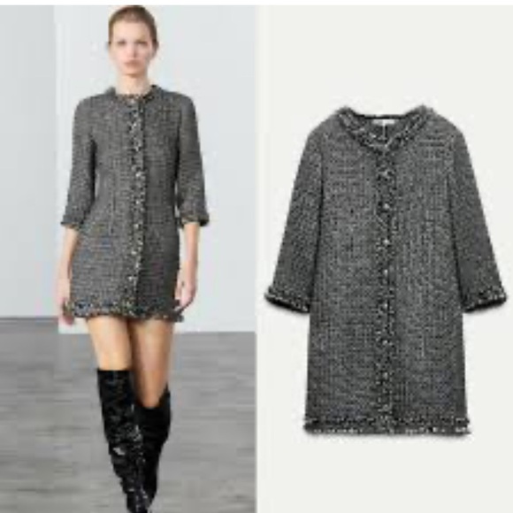 Zara Black and Gray Tweed Mini Dress - Picture 3 of 4